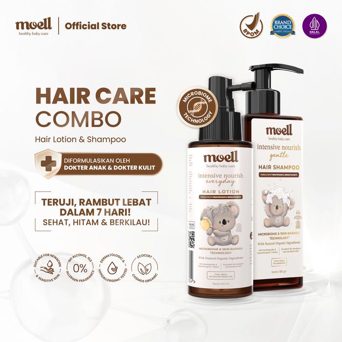 Gambar Moell Hair Care - Hair Lotion 100gr & Shampoo 185gr - Menumbuhkan & Melebatkan Rambut Bayi & Anak - Formulasi Dokter - Panax Ginseng,Kemiri, Biotin - Skincare Bayi - Perawatan Rambut Bayi dan Anak - SHAMPOO + HAIR LOTION SAJA dari MOELL OFFICIAL undefined Tokopedia