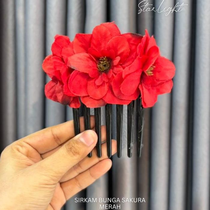 Gambar STARLIGHT BALI - Sirkam Bunga Sakura Mini / hiasan rambut / sirkam bunga / sirkam korea / aksesoris bunga - Merah dari Starlight_bali undefined Tokopedia