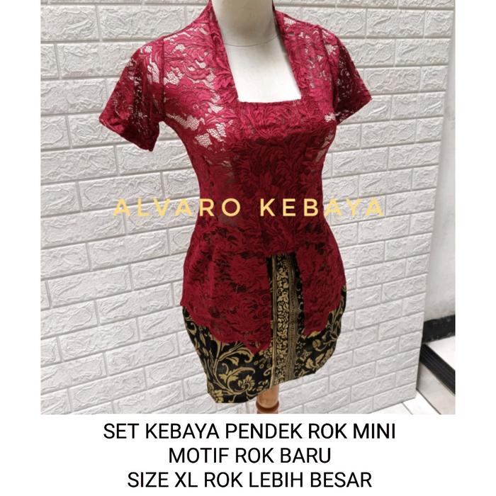 Gambar set kebaya lengan pendek melar strait rok mini batik modern strait Brokat Atasan tangan pendek brukat setelan wanita  seksi  kutubaru bali bunga baju pesta - set maroon, s dari alvaro kebaya jogja undefined Tokopedia