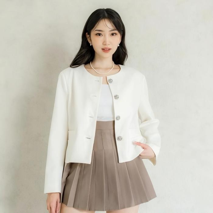 Gambar Paket Bundling Blazer dengan  ORO Pants setelan formal semi Woll Kancing Mewah Wanita Kantor - Cream, Abu Muda, XL dari Rafa dop_NEW undefined Tokopedia