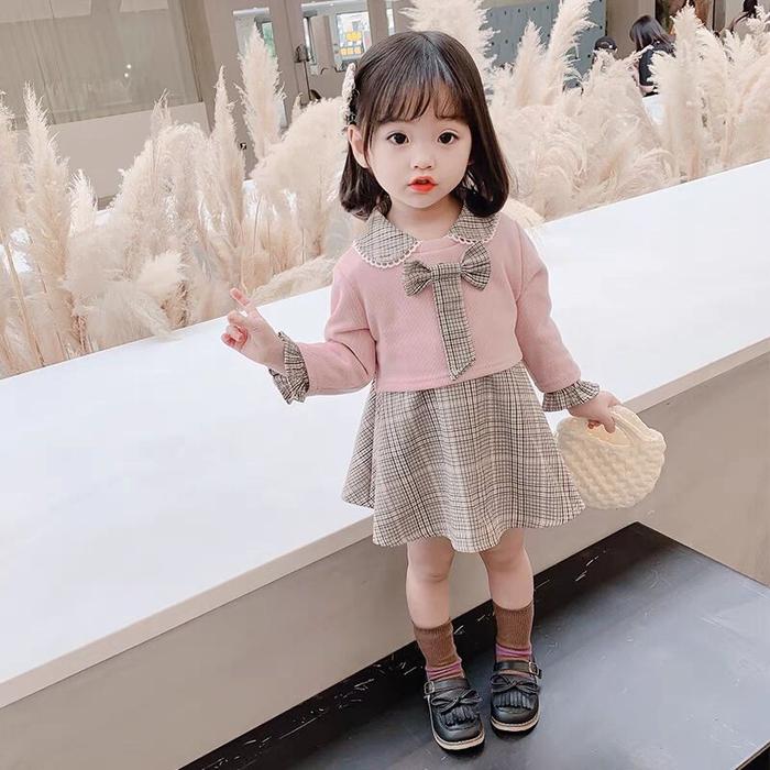 Gambar Baju Anak Perempuan Dress Sweater Korea Satu Set Bahan Premium Rok Lucu aesthetic  G - 9 Cewek Pakaian - Pink, M dari meonky undefined Tokopedia