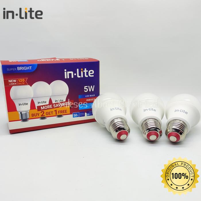 Gambar PAKET Ledbulb Inlite Multipack isi 3 Bohlam BERGARANSI  LED  In-Lite Varian Watt - 5 Watt, Putih 6500K dari TL. Sukses Abadi undefined Tokopedia