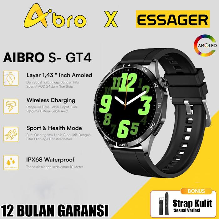 Gambar AIBRO S GT4 Smartwatch Amoled 1.43" Anti Air Waterproof IPX68 Jam Tangan Bluetooth Call Android iOS - HITAM dari Essager Official Shop undefined Tokopedia