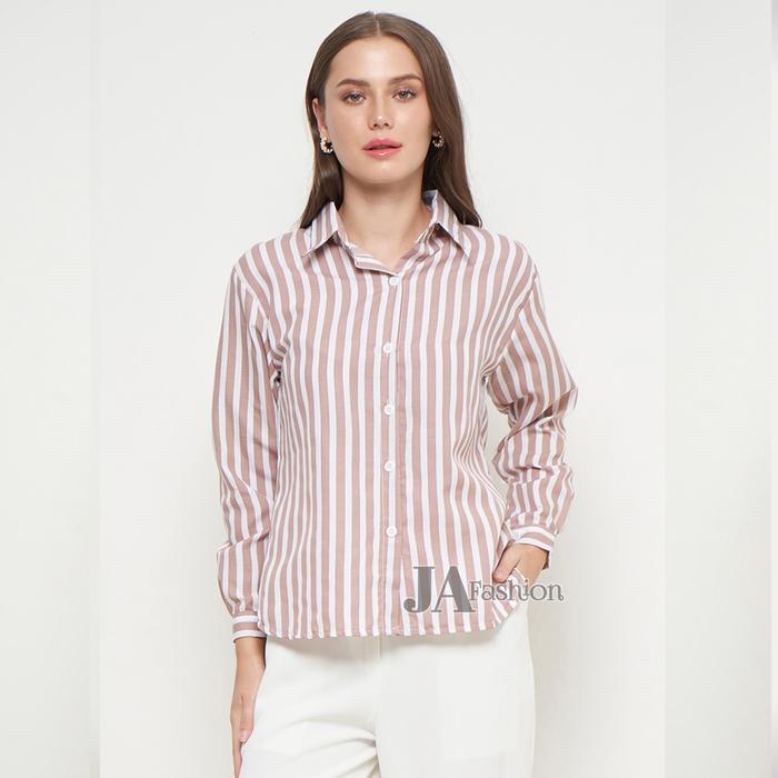 Gambar Kemeja Wanita Salur Hitam Putih Lengan Panjang Oversize L XL XXL Nyaman Tangan Rayon Santai Kancing Atasan Kain Katun Motif Garis Formal hanum blouse linen Standar premium atasan wanita kekinian - Milo, L dari maya, collection undefined Tokopedia
