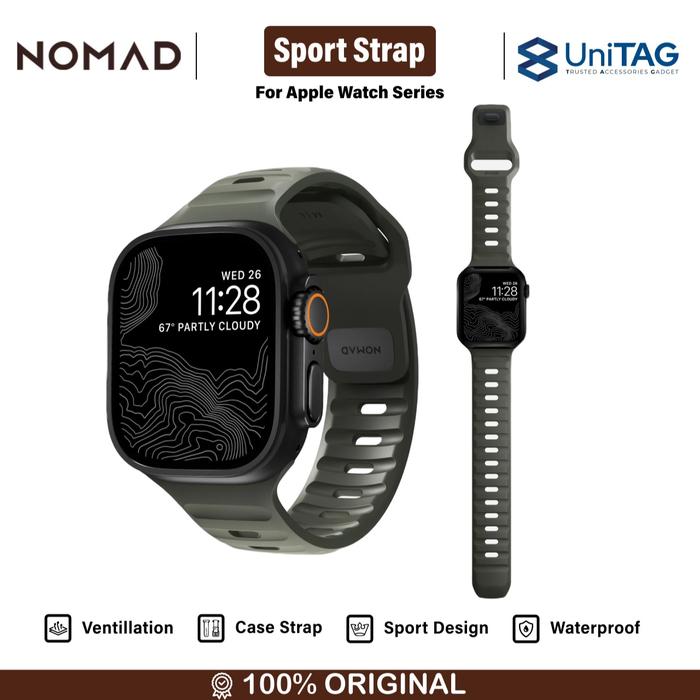 Gambar Strap for Apple Watch Ultra 2 9/8/7/6/5/4 49/46/45/44/42/41/40mm Nomad Sport Rubber Soft Waterproof Band - Ash Green, 49/45/44/42mm dari Nomad Indonesia_NEW undefined Tokopedia