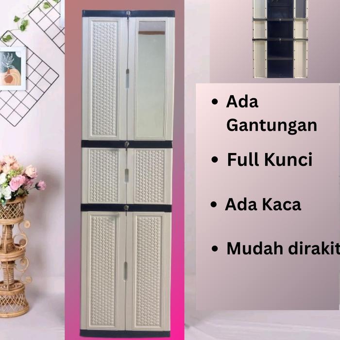 Gambar LDM 212 ORCA Lemari 5 Susun Pakaian Baju Plastik Ada Gantungan & Full Rak - Ivory Mirror, 212G Gantung+Rak dari Toko FatihFurniture undefined Tokopedia