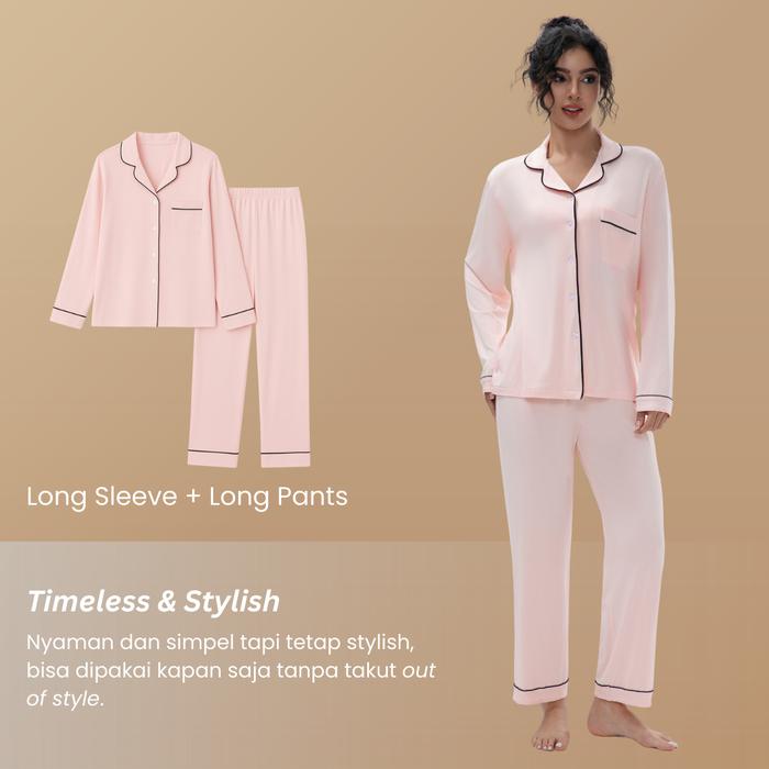 Gambar Joybasic classic pajama super lembut long sleeve - #824 long sleeve + long pants, white, L dari joybasic.id undefined Tokopedia
