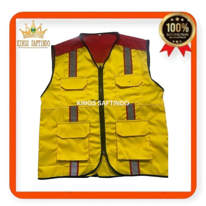 Gambar Kings Saftindo Rompi Safety Vest PU Kuning Merah Bahan American Drill Scotlight Grade A Custom Bordir Size Besar Tambah Harga dari KING SAFTINDO undefined Tokopedia