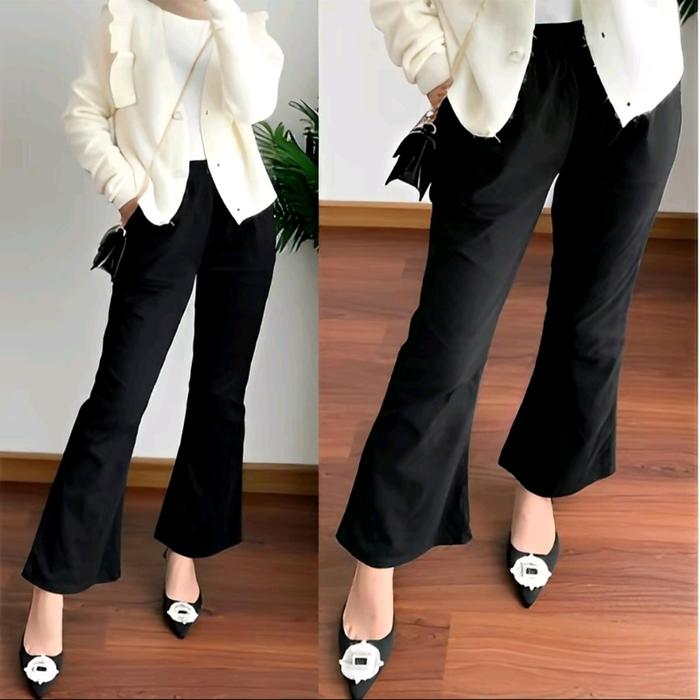 Gambar Cutbray Basic Pants  Katun Twill Combed Premium Stretch Tebal Celana Cewek Kekinian Celana Panjang Celana Formal Celana Kerja Kantor Wanita Casual hitam moka ivory khaki cream gray kain melar - Hitam, S ( BB25-30KG )  dari DkCollectionn undefined Tokopedia
