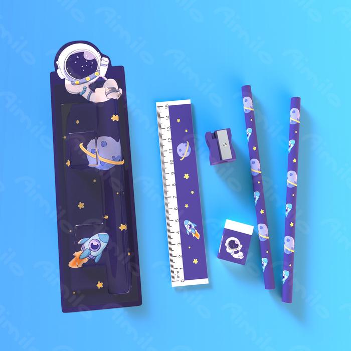 Gambar [READY] Aimilo 5in1 Pensil Set Alat Tulis Anak Lucu Dan Penghapus Untuk Tempat Pensil Buku Tulis Sekolah Stationery - Astronaut dari Aimilo Authorized Store undefined Tokopedia