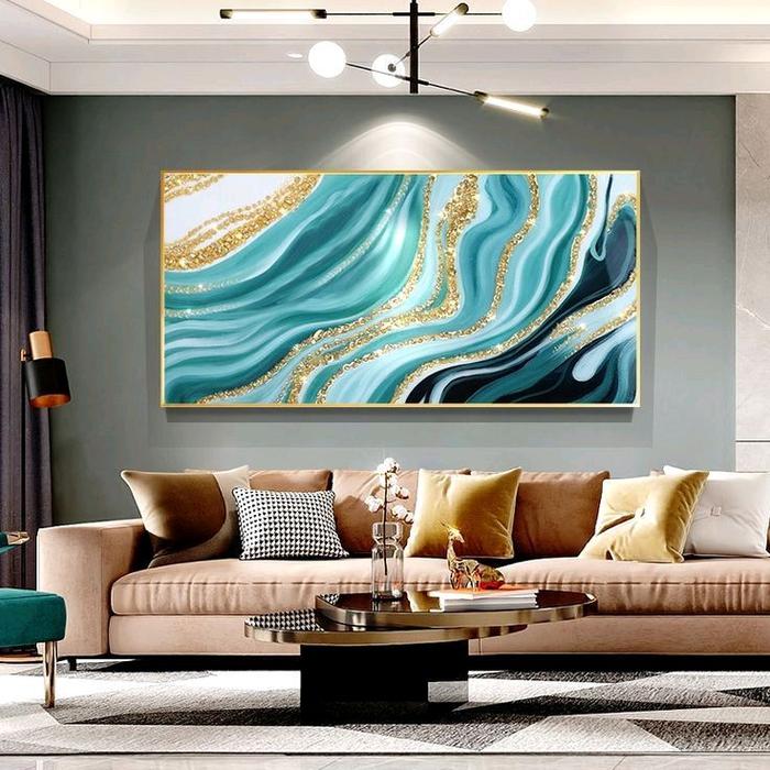 Gambar Lukisan Dinding abstrak Hiasan Dinding Aesthetic Kanvas  untuk Ruang Tamu & Kantor dengan Frame Kayu Spanram Elegan - TANPA BINGKAI, 50 x 90 cm dari Alby Art Painting undefined Tokopedia