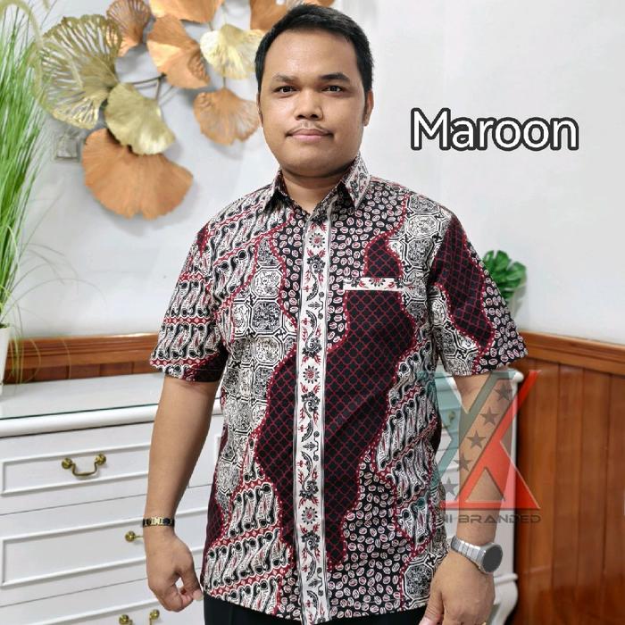Gambar Bayu kemeja batik pria lengan pendek bahan katun Stretch - Maroon, M ld 105 cm dari Ryuca Outfit undefined Tokopedia