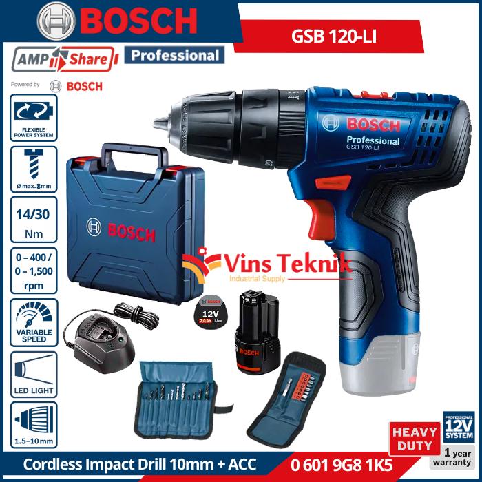 Promo BOSCH GSB 120-LI Mesin Bor Baterai 10mm Cordless Impact Drill 12V  GSB120LI 601 9G8 1K5 di Vins Teknik Bekasi Tokopedia
