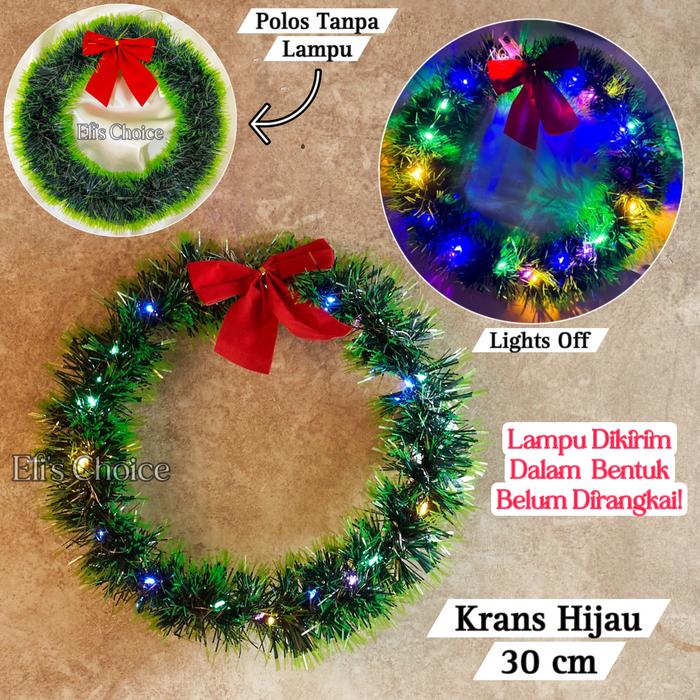 Gambar KRANS NATAL / DEKORASI PINTU NATAL / HIASAN DINDING NATAL / CHRISTMAS WREATH / KRANS LAMPU NATAL - K.Hijau 30 cm, Polos dari Eli's Choice undefined Tokopedia