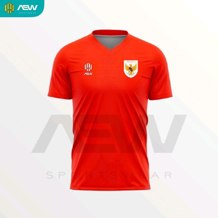 Gambar Baju olahraga sepakbola timnas indonesia jersey futsal kerah v logo terbaru Sport - Merah, M dari AEW Sportswear undefined Tokopedia
