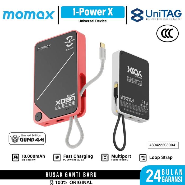 Gambar Momax Gundam Series Powerbank 1-Power X CCC PD 20W 3in1 for iPhone 16 15 Build in Type C - Justice Red dari Momax Indonesia Kota Administrasi Jakarta Barat Tokopedia