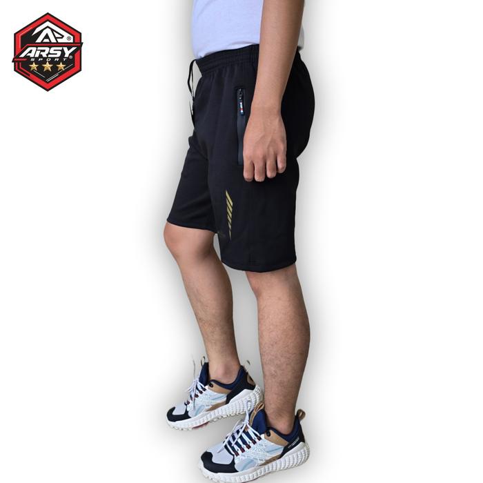 Gambar Arsy Sport Celana Running Pria SC005 Celana Pendek Olahraga Sport Short Pant Gym Bahan Scuba Elastic Adem Nyaman Saku Kiri Kanan Sleting Waterproof - Hitam Kuning, M dari ARSY SPORT undefined Tokopedia