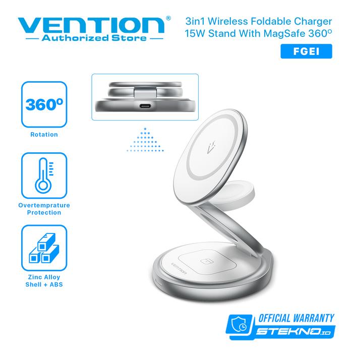 Gambar Vention 3 in 1 Wireless Charger with Magsafe Magnetic Stand Phone Holder Fast Charging - FGE dari Vention Authorized Store Kota Administrasi Jakarta Barat Tokopedia