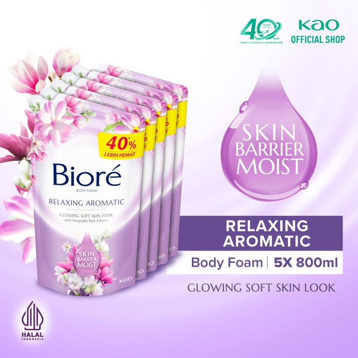 Gambar [PROMO ISI 5] Biore 800ml/750ml Pouch Refill Fivepack - Sabun Mandi Cair - Relaxing Aromatic dari KAO Indonesia undefined Tokopedia