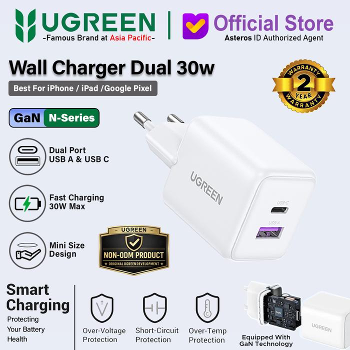 Gambar UGREEN Kepala Charger Dual Port USB A + USB Type C Fast Charging 20W 30W - White 30W Dual dari UGREEN Official Store undefined Tokopedia