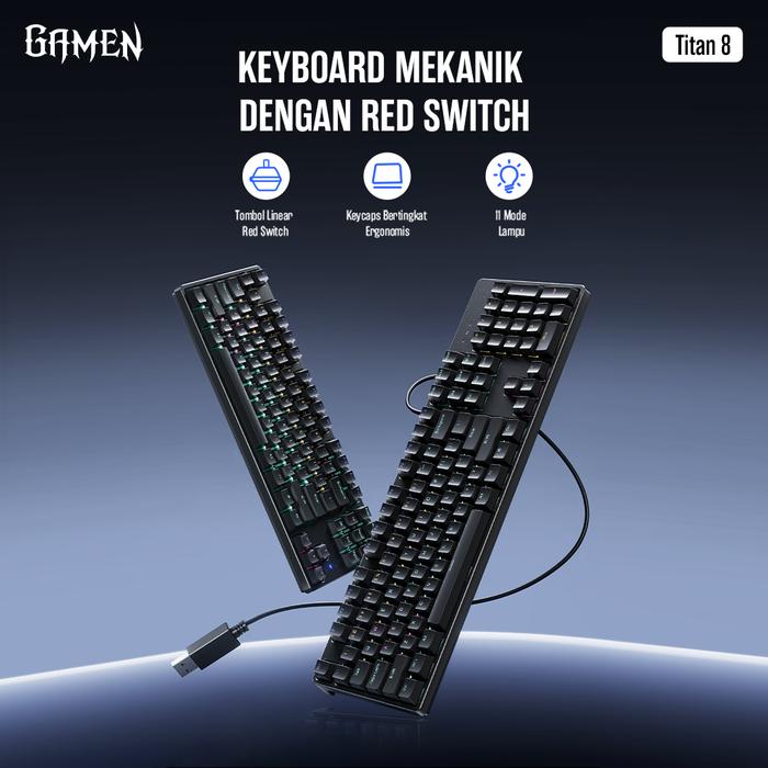 Gambar GAMEN Titan 8 Keyboard Gaming Mechanical Ergonomic Keycaps RGB 3 Pin Hot-Swappable Linear Red Switch 87/104 Keys Original - Garansi 1 Tahun - TITAN 8 (87 Keys) dari Gamen Indonesia undefined Tokopedia