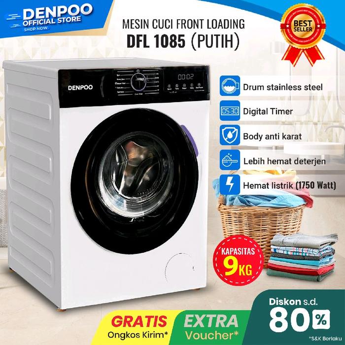 Gambar MESIN CUCI FRONT LOADING DENPOO DFL 1085G - 9KG - Putih dari DENPOO OFFICIAL BANDUNG undefined Tokopedia