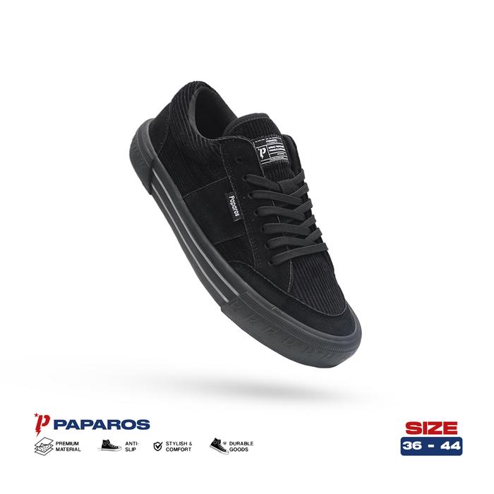 Gambar Sepatu Paparos Footwear Movement Series All Black Sepatu Sneakers Pria Corduroy Casual Hitam - 37 dari Paparosoutlet undefined Tokopedia