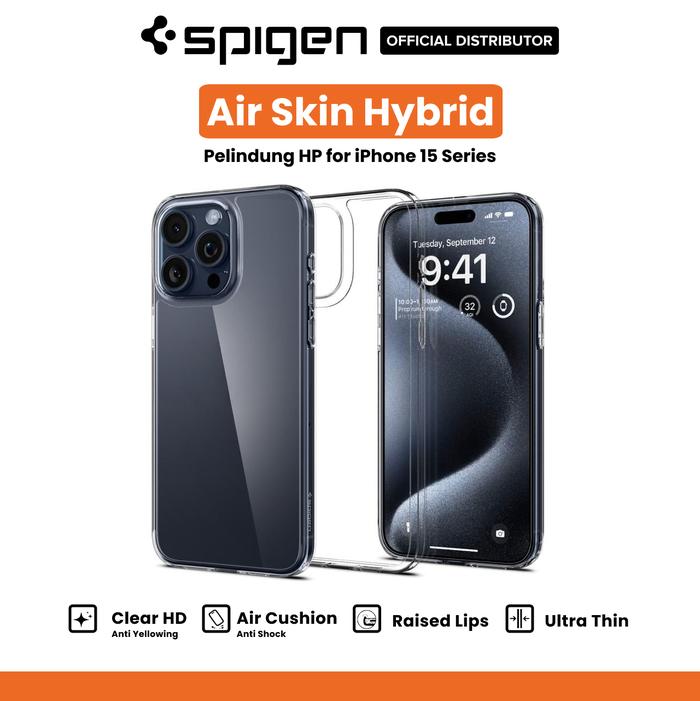 Case For iPhone 15 Pro Max Plus Spigen Air Skin Hybrid Clear Slim Casing  Crystal Clear, 15 Plus