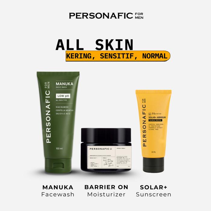 Gambar PERSONAFIC Basic Starter Pack | Paket Perawatan Untuk Wajah Kusam, Berminyak (Oily), dan Kering | Facial Wash (Cleansing), Moisturizer dan Sunscreen | Skincare Pria - All Skin Type dari PERSONAFIC FOR MEN undefined Tokopedia