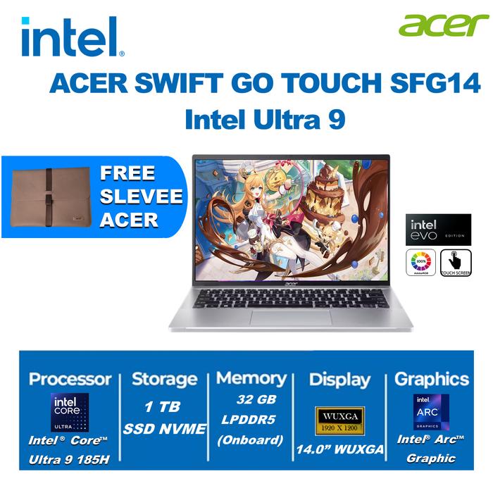 Gambar Acer Swift Go SFG14 EVO - ULTRA 9 185H 32GB 1TB SSD 14"WUXGA Touch - Non Bundle, Windows 11 HOME dari INTEL STORE ID undefined Tokopedia