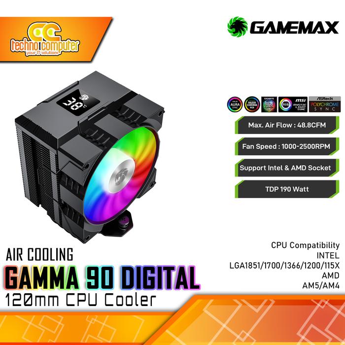 Gambar CPU COOLER GAMEMAX GAMMA 90 DIGITAL - 120mm Air Cooler - Black dari Techno Computer Bali undefined Tokopedia