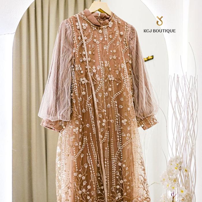 Gambar KCJ - SAFIYA Dress Modern Tile Garden kombinasi Satin Silk - Dusty Pink dari KCJ INDONESIA BOUTIQUE undefined 4 Tokopedia