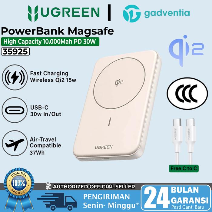 Gambar UGREEN Power Bank Wireless Magsafe Magnetic Qi2 Fast Charging 15w 10.000Mah 45763 - 35925 10.000Mah Qi2 15W dari GADVENTIA Kota Administrasi Jakarta Barat Tokopedia