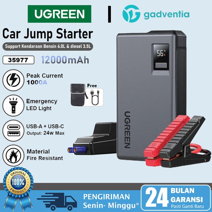 Gambar UGREEN Super Energy Car Jump Starter Aki Mobil Dan Motor Portable Powerbank 12.000mAh 1000A 35597 - BLACK dari GADVENTIA Kota Administrasi Jakarta Barat Tokopedia