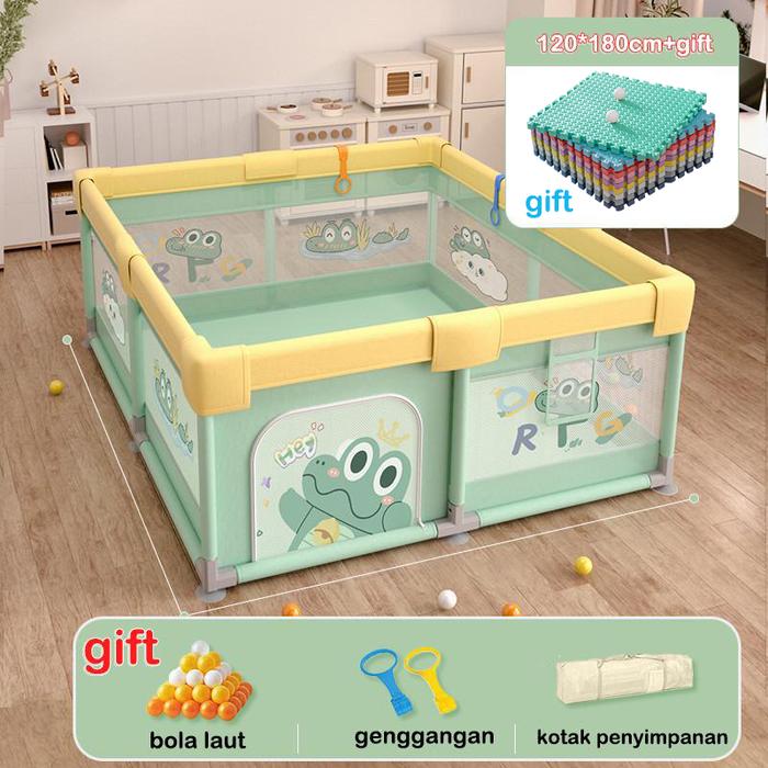 Gambar [Free Gift PLAYMATE] Pagar Bayi Bermain, Pagar Mainan Bayi, Pagar Mainan Anak, Baby Pembatas Kasur, Playground Anak, Bermain Mandi, Bola Anak, Ruang Besar Untuk Berbalik, Abu-abu Pagar Mainan, Biru Anak-Anak Pagar Mainan, Playpen hijau khaki - 120*180cm+gift dari Kidsneed store undefined Tokopedia
