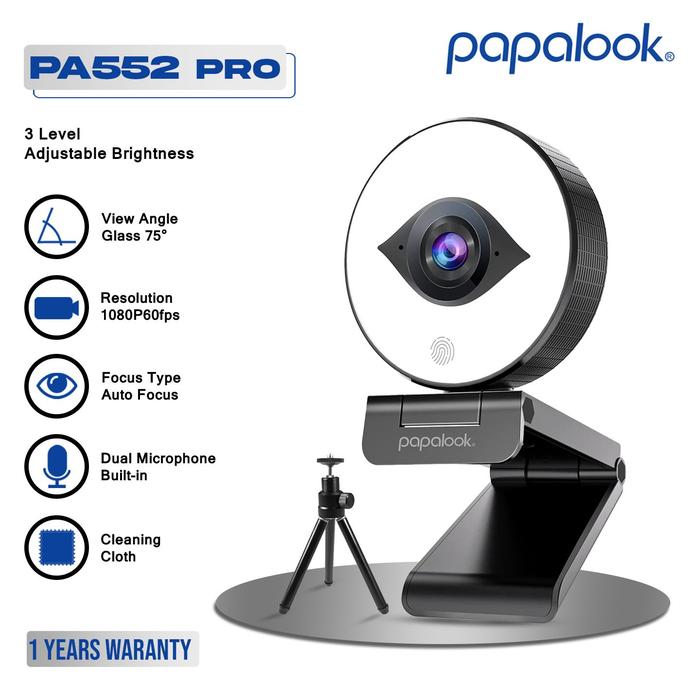 Gambar PAPALOOK Webcam 1080P 60FPS Auto Focus, Microphone, Tripod - PA552Pro - PA552-Pro dari Ausdom Indonesia undefined Tokopedia