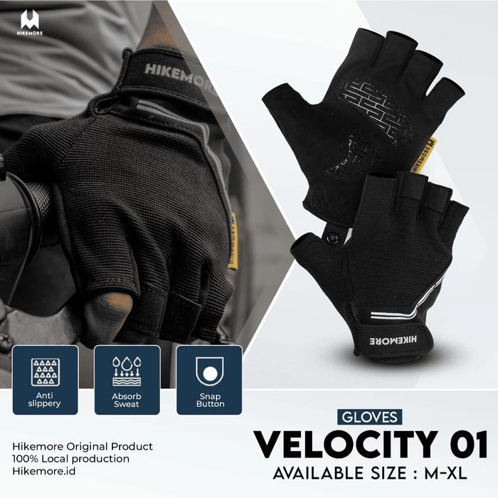Gambar Hikemore Velocity 01 Sarung Tangan Riding Gloves Anti Slip Half Finger Terbaru - Black full, M dari Riung Adventure undefined Tokopedia