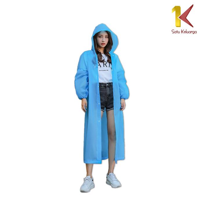 Gambar [COD] SK C412 C413 Jas Hujan Terusan Mantel Hujan Anak Dan Dewasa Semi Transparan Polos Berkualitas Tahan air - C412 BIRU dari satukeluargaid undefined Tokopedia