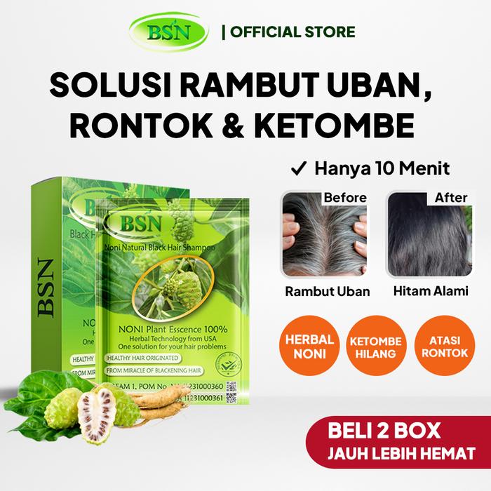 Gambar BSN Sampo Penghitam Uban Noni 5 Sachet - Shampo Herbal untuk Rambut Uban, Ketombe & Rontok - Menghitamkan Rambut Alami dalam 10 Menit - Menutrisi Akar Rambut - 1 Box dari BSN Noni Shampoo undefined Tokopedia