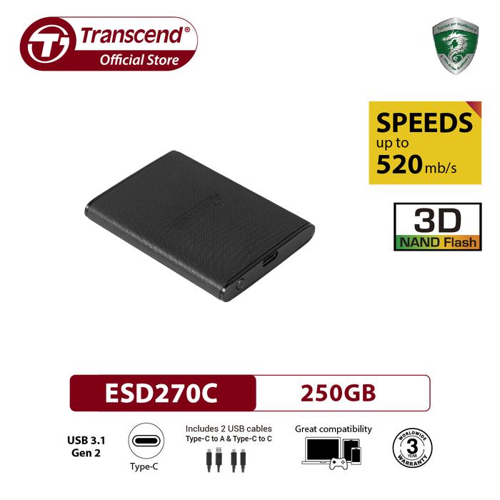 Gambar Transcend ESD270C External SSD USB 3.1 Gen 2 (USB 5Gbps) - 250GB dari Transcend Indonesia undefined Tokopedia