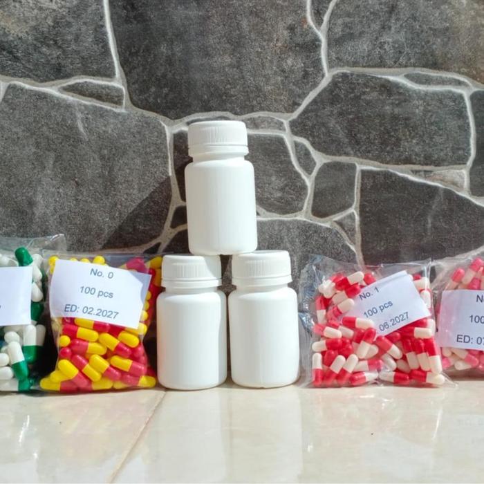 Gambar Sepaket Botol Obat Kapsul 80ml + Kapsul Kosong 100 Pcs No 00/0/1/2/3 Warna Bervariasi Botol Kapsul + Cangkang Kapsul Kosong 100 Pcs Ukuran 00/0/1/2/3 Botol Obat 80ml - 00 dari RajaAlkes undefined Tokopedia