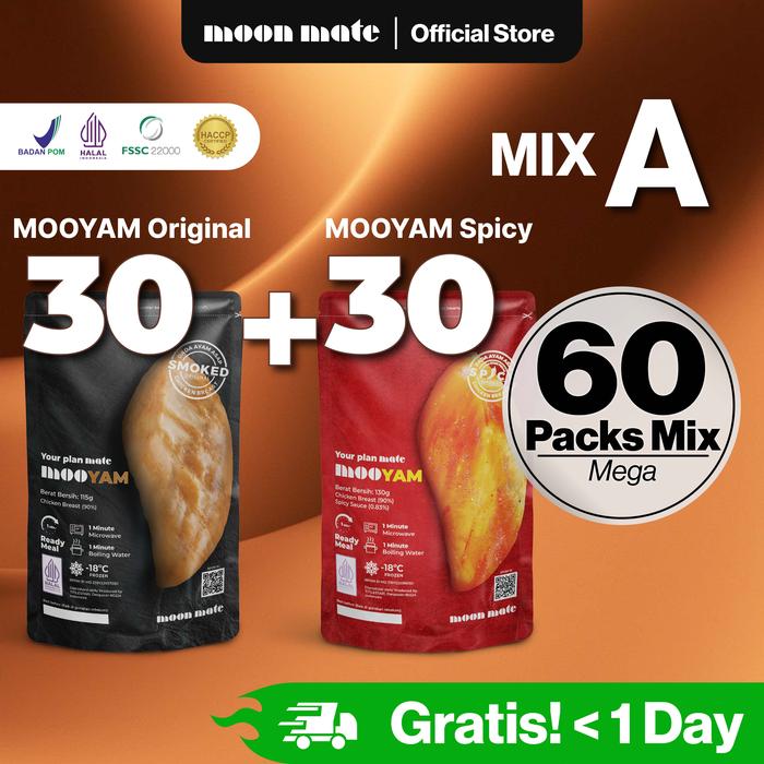 Gambar [Bundle] Moon Mate Dada Ayam MOOYAM Protein Ready to Eat - Chicken Breast Halal & BPOM - Mega 60 Packs - MIX A dari moonmate.id undefined Tokopedia