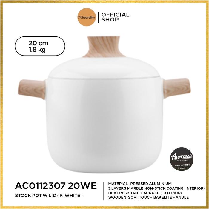 Gambar Houroffer Panci Premium Stock Pot Anti Lengket Amercook AC0112307 White Series 20 cm Marble Kitchenware dari HOUROFFER OFFICIAL undefined Tokopedia