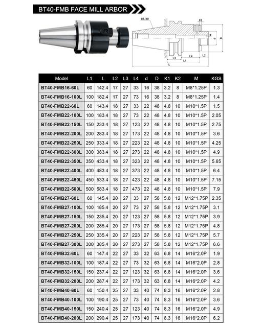 Arbor BT40 FMB 16 60 Facemill Shank BT 40 FMB16 Milling CNC