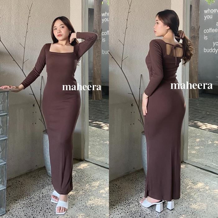 Gambar Maheera - Pamela Long Dress Knit Premium Hijab Friendly Bodycon Bodysuit - Expresso, All size dari maheera.co undefined Tokopedia