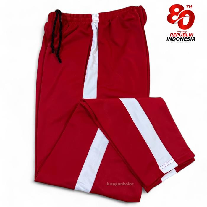 Gambar Celana Panjang Training Pria Wanita UNISEX Dewasa Merah Putih 17 Agustus Acara Lomba - Merah List 1, L to XL (28-33) dari Juragankolor undefined 4 Tokopedia