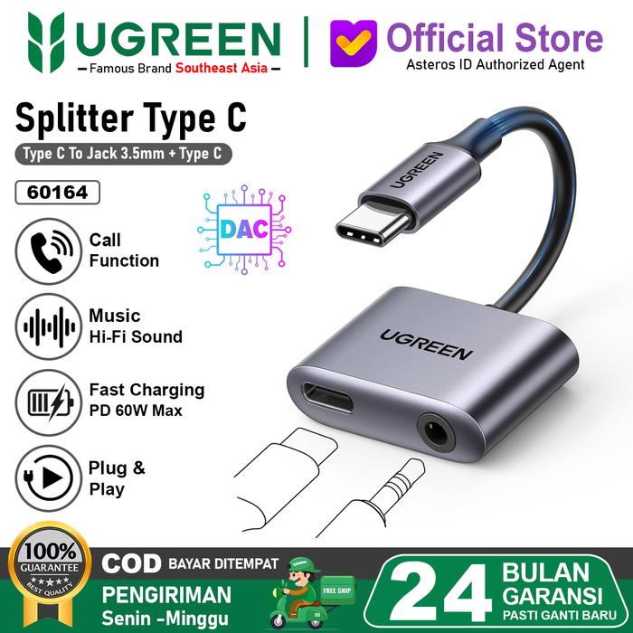 Gambar UGREEN Converter Splitter DAC 3 in 1 Dual Jack 3.5mm + Type C Fast Charging 60w Audio Call Open Mic - 60164 2 IN 1 dari UGREEN Official Store undefined Tokopedia