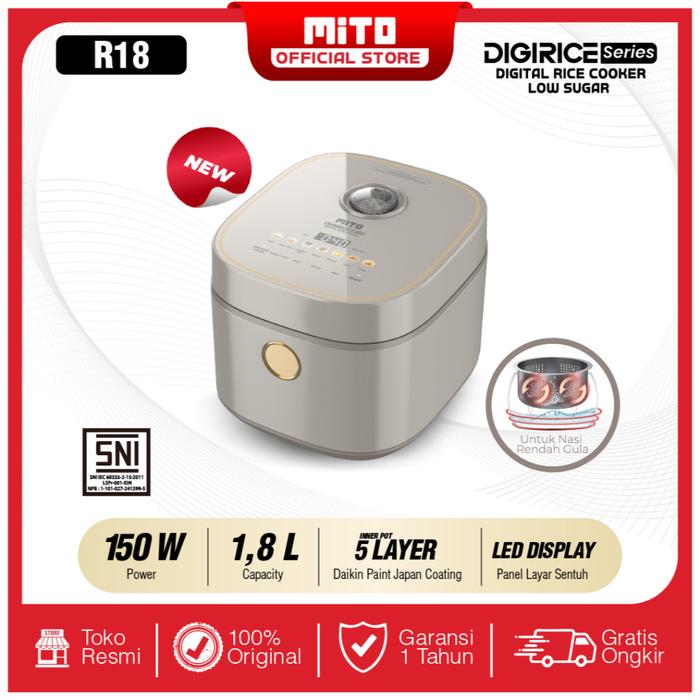Gambar MITO Digital Rice Cooker Low Carbo R15 R 15 R-15 Kapasitas 1.5 Liter 1.5L - Rice Cooker Low Sugar dengan 8 Menu Preset Inner Pot Anti Lengket dan Tahan Baret Rendah Gula - R15 dari QQ Kitchen Helper undefined 5 Tokopedia