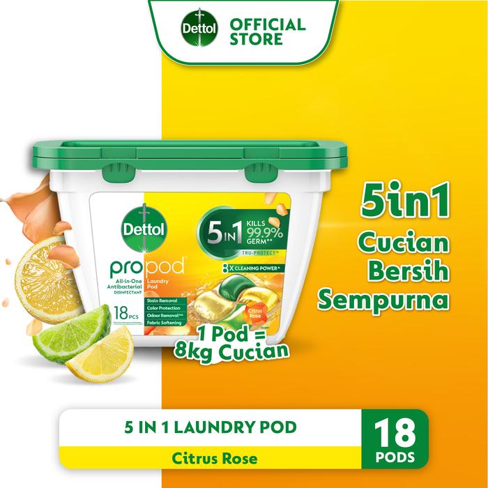 Gambar Dettol Propod Antibacterial Laundy Pod Citrus Rose 18s Tub 5in1 Laundry Kapsul - Sabun Cuci Baju dari Dettol Indonesia Store undefined Tokopedia