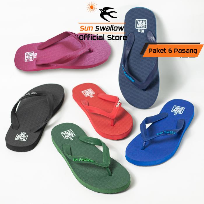 Gambar Paket 6 Pasang Sandal Jepit Karet Pria Sendal Sun Swallow Legian Series dari Sun Swallow Sandals undefined Tokopedia